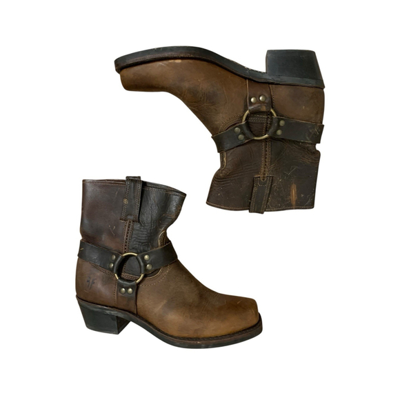 Frye Harness Brown Leather Belted Boots Women’s Size 10M Engineer Campus - Picture 8 of 15